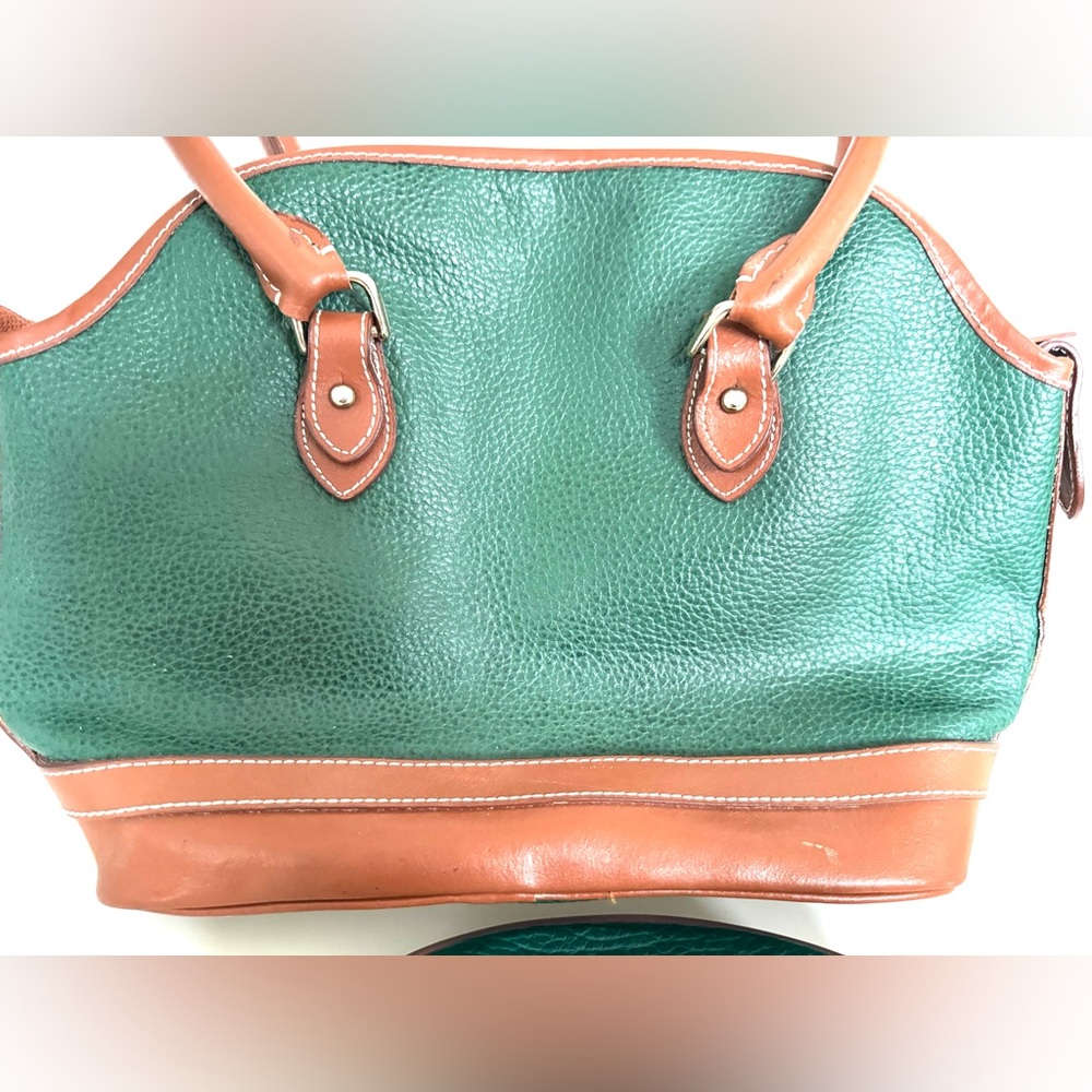 Vintage Green Dooney & Bourke All Weather Leather Satchel Handbag Matching Walle - Picture 8 of 11